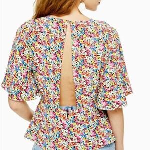 Austin Floral Print Angel Sleeve Blouse Topshop Size 4US